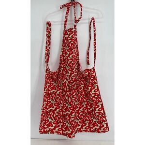 Now Designs Red Chili Pepper Print Cotton Bib Apron Adjustable Neck Pocket Sz OS